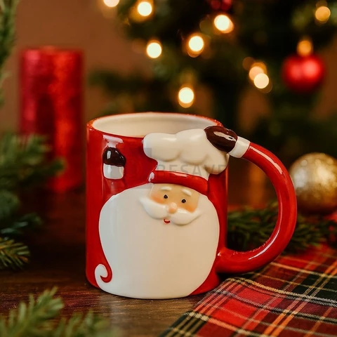 Caneca De Natal Cerâmica Papai Noel | 330ml/Utra Mini Caneca Fofinha Para Enfeitar Natal
