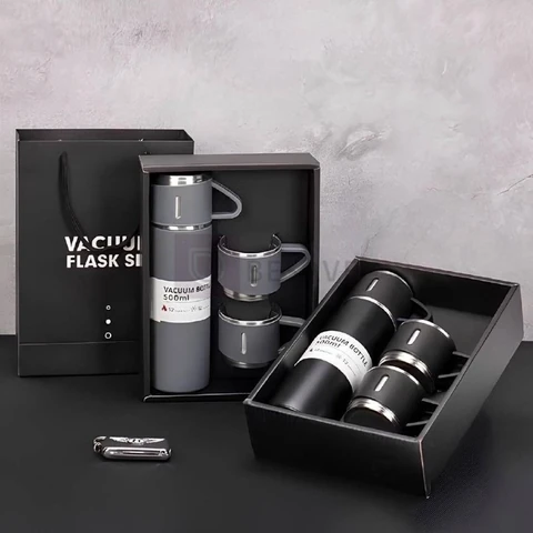 Kit Garrafa Térmica 500ml Vacuum Flask Set C/ 3 Xicaras