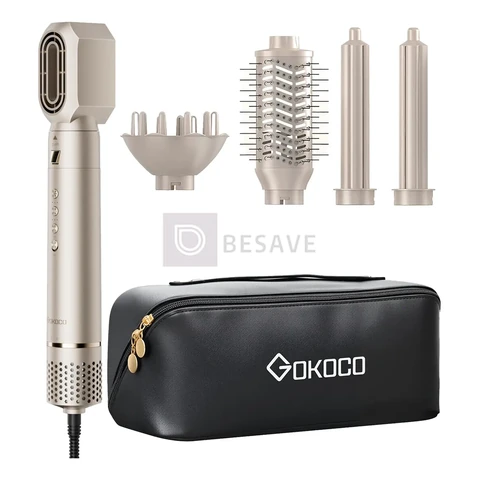 Secador De Cabelo 5 Em 1 Gokoco Gd031 Escova Hot Air Styler Cor Ouro 127