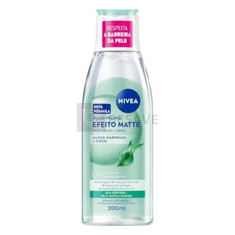 NIVEA Água Micelar Solução de Limpeza 7 em 1 Efeito Matte 200ml, Demaquila, Limpa Profundamente, Controla Oleosidade, Cuidado Facial, Pele Mista e Oleosa