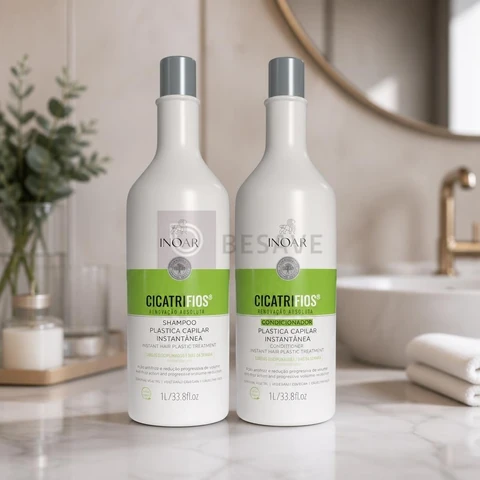 Inoar, Kit CicatriFios Plástica Capilar – Shampoo e Condicionador 2x1L, Redução de Frizz, Brilho Intenso, Hidratação Profunda, Proteção Térmica e Volume Controlado
