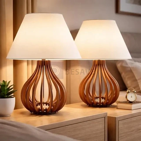 2 Abajur De Madeira Criado Mudo Decoração Quarto Escritório