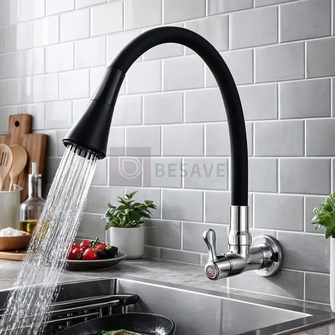 Torneira Gourmet Cozinha Pia Flexível Móvel 2 Jatos Parede Cor Preto