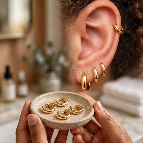 Trio Argolas Douradas Ouro 18k Premium 3 Pares Antialérgico Piercing Cartilagem