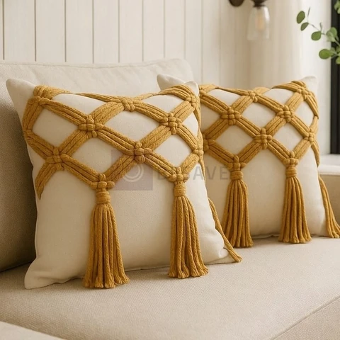 Kit 2 Capas de almofadas Decorativas algodão Pompom Trance Boho Chic Rustica Artesanal Cru
