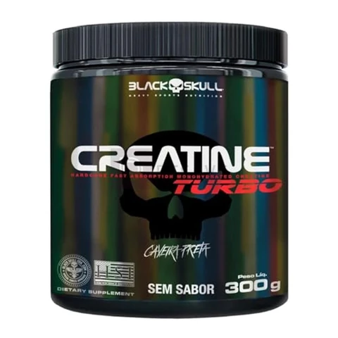 Creatine Turbo – sem sabor - Pote 300g - Black Skull - Suplementação para Treino, Performance, Ganho Muscular, Hipertrofia, Força e Resistência