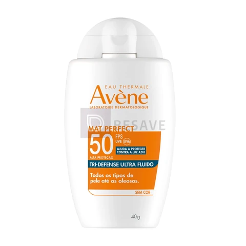 Avène Mat Perfect Tri-Defense Ultra Fluido Protetor Solar FPS50 Sem Cor com Proteção de Luz Azul que Previne Melasma e Deixa Acabamento Invisível, 40g