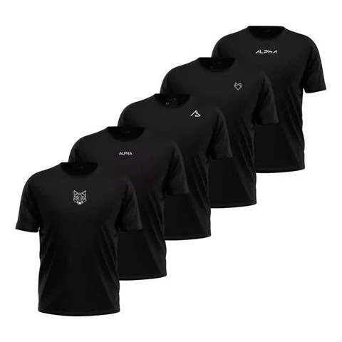 Kit 5 Camisetas Dry All Black Alpha