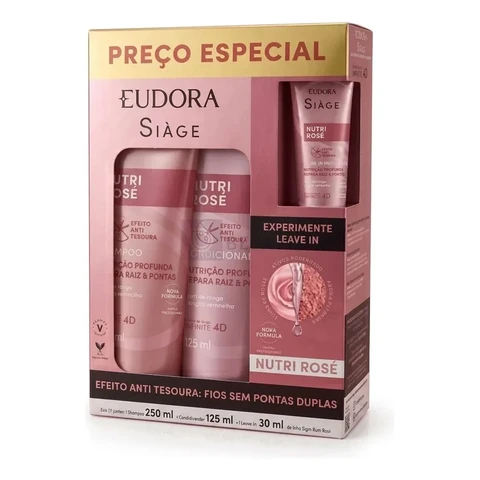 Kit Nutri Rose Shampoo 250ml + Cond 125ml + Leave-in 30ml