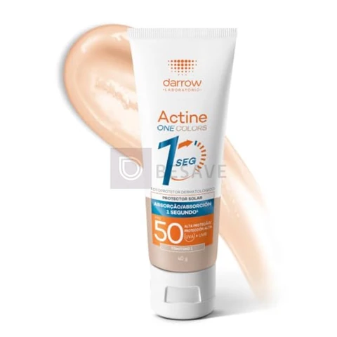 Darrow Actine One Protetor Solar Dermatológico Facial FPS 50 Tom 1 com Ácido Hialurônico Biomimético que Hidrata, Controla a Oleosidade, Tem Textura Ultraleve, Acabamento natural e Absorção em 1 segundo, 40g