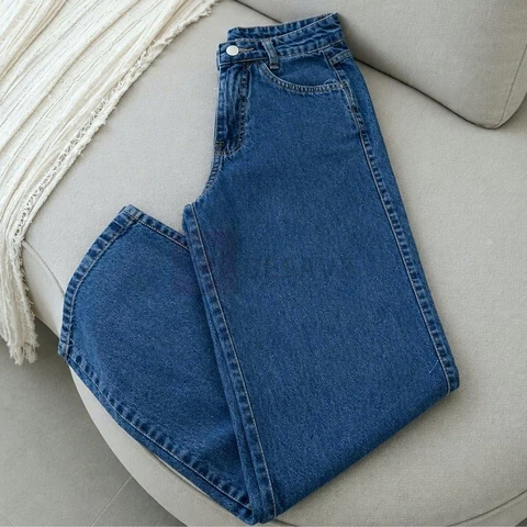 Calça Jeans Pantalona Wide Leg Feminina Cintura Alta Larga