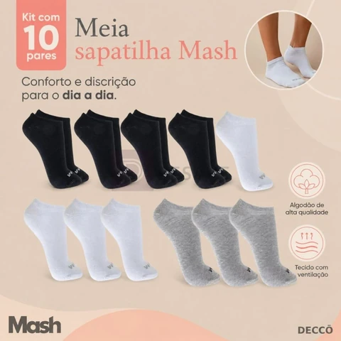 Kit Com 10 Pares De Meias Soquete Sapatinha Mash Feminina E Masculina Unissex Cores Básicas