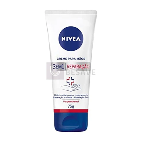 NIVEA Creme para Mãos Reparação com Dexpanthenol 75g, Alívio do Ressecamento, Hidratação 24h, Reparação Profunda, Uso Diário, Pele Seca e Extrasseca
