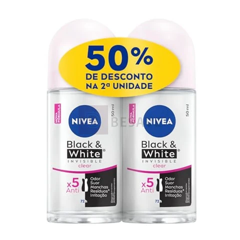 NIVEA Kit Desodorante Antitranspirante Roll On Invisible Black & White Clear 50ml