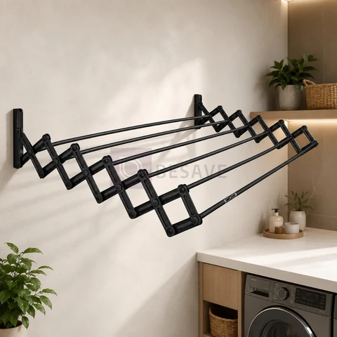 Varal Sanfonado 80 cm Parede Retrátil Preto Apartamento Lavanderia