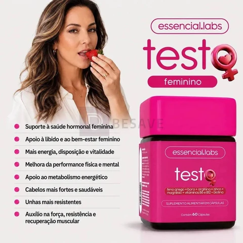 TESTO ESSENCIAL para MULHERES - Fórmula Exclusiva com Feno Grego + Boro + Arginina + ZMA + Biotina + Vitaminas B6 e B12 - 60 Cápsulas