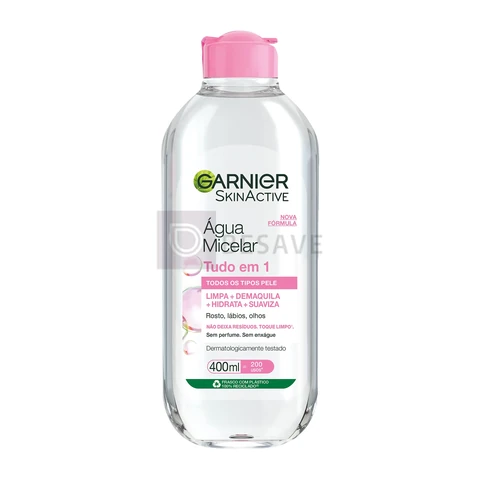 Garnier SkinActive Água Micelar de Limpeza Tudo em 1, Solução Demaquilante que Limpa, Tonifica e Remove Oleosidade, Fórmula Suave Sem Álcool para Todos os Tipos de Pele, 400ml