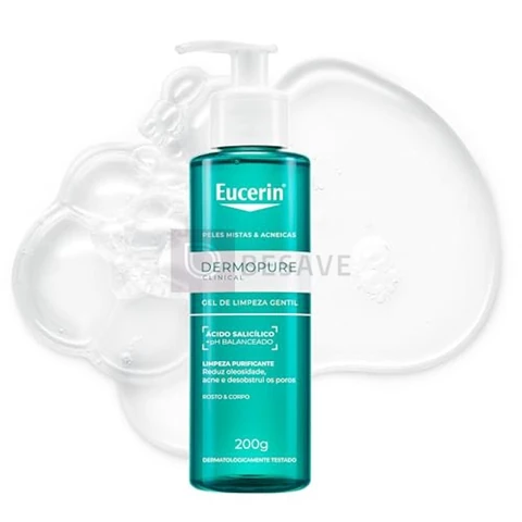EUCERIN Gel de Limpeza Facial Antiacne DermoPure Gentil 200ml, Pele Mista e Oleosa, Suave, Demaquilante