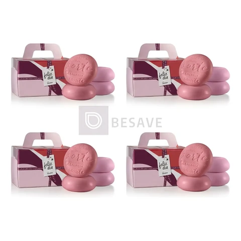 Kit 4 Caixas Com 4 Unidades Sabonetes Prosperidade 90g + 4 Sacolas Presente P