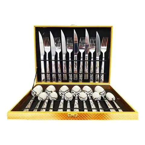Kit Faqueiro Talheres Inox 24 Peças Dourado Caixa