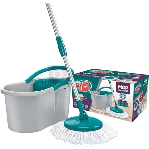 Mop FIT Giratório com 2 refis microfibra, balde com 8 litros, MOP5010, Flash Limp - Verde