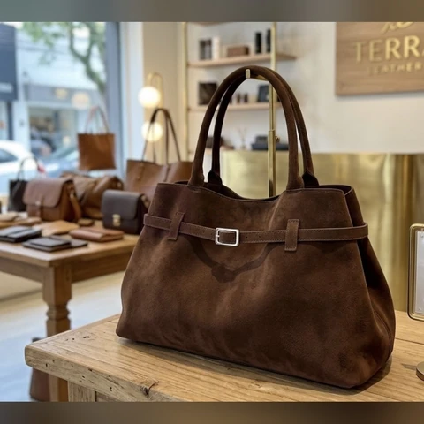 Dazzy Bolsa Tote de Camurça Marrom Ombro Feminina com Alças Formato Espaçoso Tote Fecho de Ímã Seguro