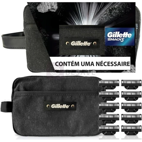 Kit Gillette Mach3 10 cargas + Necessaire, Higiene Pessoal, Cuidado com a barba, Lâminas e Aparelhos de Barbear