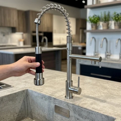 Torneira Cozinha Retrátil Dupla 360° Flexível Inox Premium