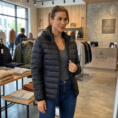 Jaqueta Feminina Puffer Bobojaco Nylon Impermeável Capuz
