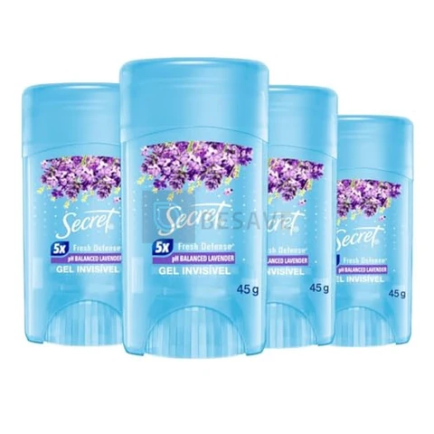 Secret Kit Desodorante em Gel Invisível Antitranspirante Lavanda com 4 Unidades 45g
