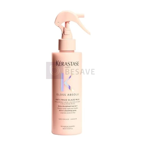 Kérastase, Spray, Gloss Absolu, Glaze Milk Anti-Frizz, para todos os tipos de cabelos, com ácido hialurônico, glicólico e óleo de rosa silvestre, proporciona brilho, protetor térmico, 190ml