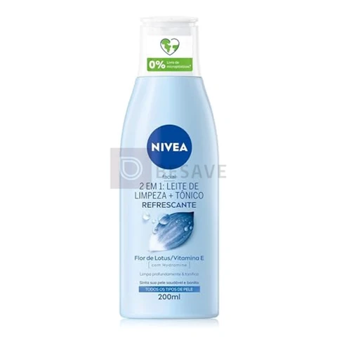 NIVEA Loção 2 em 1 Leite de Limpeza Facial + Tônico Refrescante 200ml, Limpeza Profunda, Remove Impurezas, Tonifica, Vitamina E