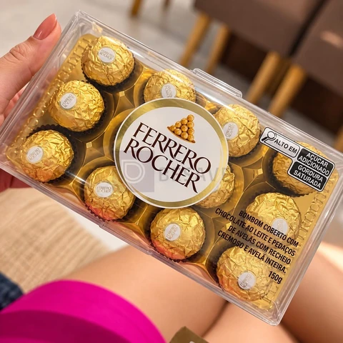 Bombom Ferrero Rocher 12 Un Chocolate Ao Leite Avelã Crocante Cremoso Caixa 150g Acrílica Presente
