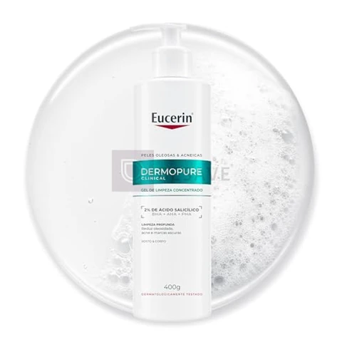 EUCERIN Gel de Limpeza Facial AntiAcne DermoPure Clinical Concentrado 400ml, Peles Oleosas e Acneicas