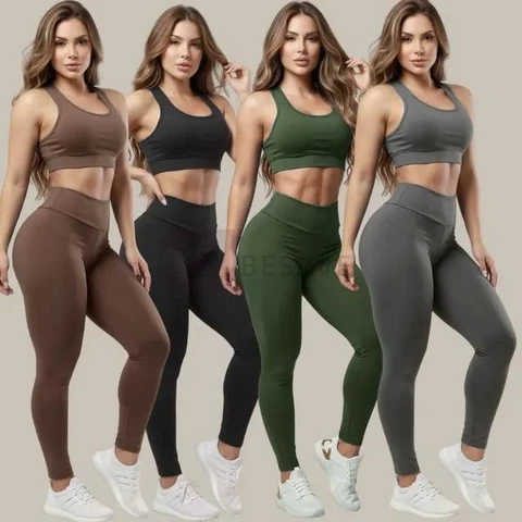 4 Conjuntos Calça Legging Fitness Roupas Feminina Academia
