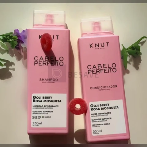 KNUT Cabelo Perfeito Kit | Shampoo + Condicionador (750 ml + 550 ml) – Rosa Mosqueta + Goji Berry, nutrição & brilho para fios danificados | Cruelty Free