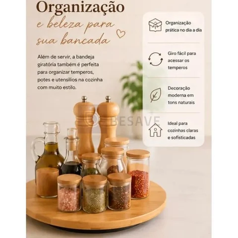 Bandeja Bambu Giratória 30x30x1 Para Queijos E Petiscos Marron