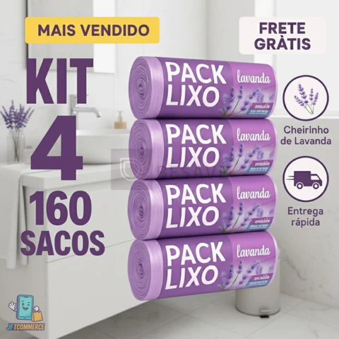 Kit 4 Sacos de Lixo Perfumados Lavanda | 160 Sacos | Pia e Banheiro | 34x38cm | Neutraliza Odores