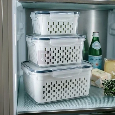 Kit 3 Organizadores Geladeira Alimentos Vegetais Com Tampas