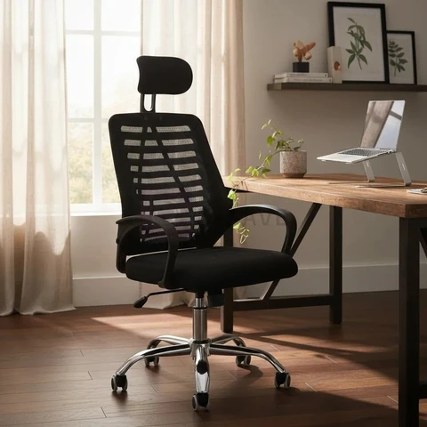 Cadeira Executiva Eike Mesh Zebra Alta Preta Giratória Ergonômica Com Reclinável