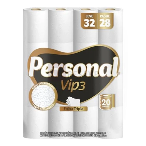 Personal Papel Higiênico Vip Folha Tripla, 32 Rolos De 20M