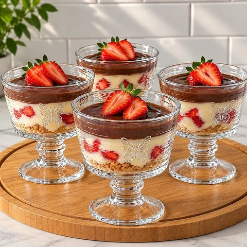 Conjunto 4 Taças de Sobremesa 240ml Lines Butterfly Vidro Wolff para Doces Mousse Sorvetes Fruta Mesa Posta Elegante Lar