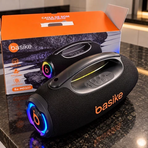Astgn X Basike Caixa de Som Bluetooth Estéreo 80W Potente IPX6 TWS RGB