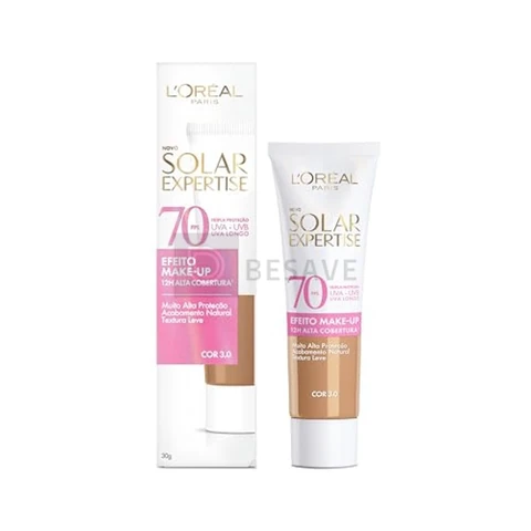 Protetor Solar Facial com Cor FPS 70 Alta Cobertura - L'Oréal Paris Solar Expertise Efeito Make Up - Cor 3.0 30g