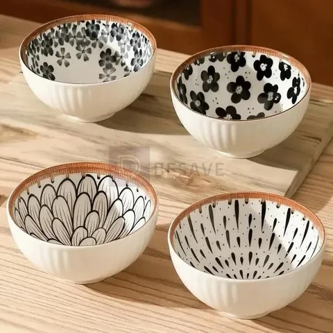 Kit 4 Bowls Cumbuca Porcelana Floral Decorada 280ml Sushi