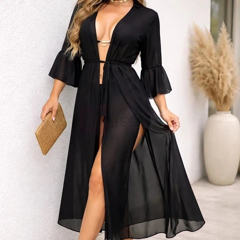 Saída De Praia Vestido Longo Tule Kimono Lançamento Gringa