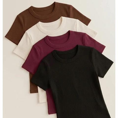 Kit 4 Blusa Feminina Ribana Canelado Estilosa Básica Baby Te