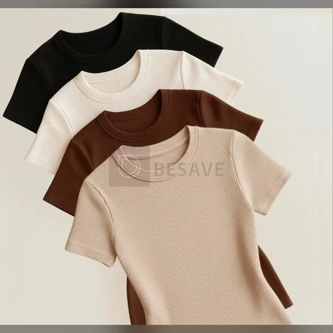 Kit 4 Blusas Feminina Ribana Canelado Estilosa Básica Casual
