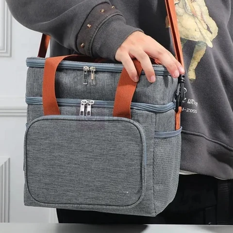Bolsa Térmica Marmita Lancheira Alça Transversal Ajustável Removível 2 Compartimentos Organiza Conserva Seus Alimentos Quente ou Frio Cor Preto Tche Amo