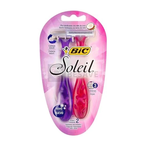 BIC Aparelho De Depilar Soleil Rosa E Roxo Com Fita Lubrificante De Óleo De Coco 919463 2 Unidades